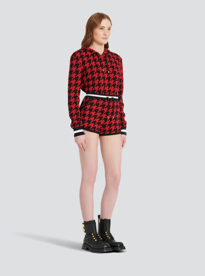 Balmain Trousers And Shorts Womens Houndstooth Print Knit Shorts Red Balmain Trousers And Shorts Womens Houndstooth Print Knit Shorts Red