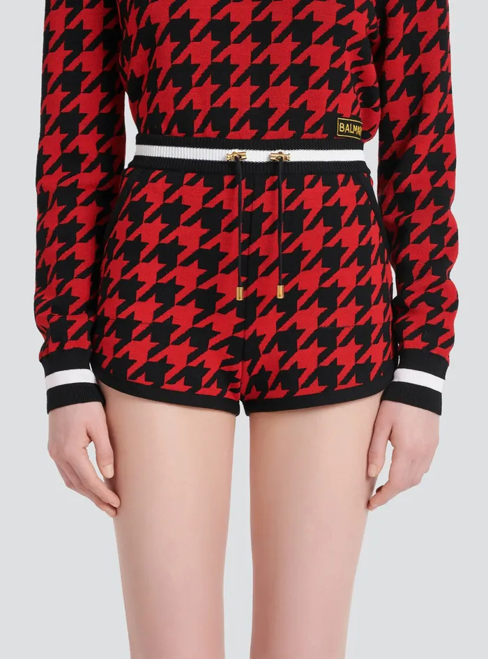 Balmain Trousers And Shorts Womens Houndstooth Print Knit Shorts Red Balmain Trousers And Shorts Womens Houndstooth Print Knit Shorts Red
