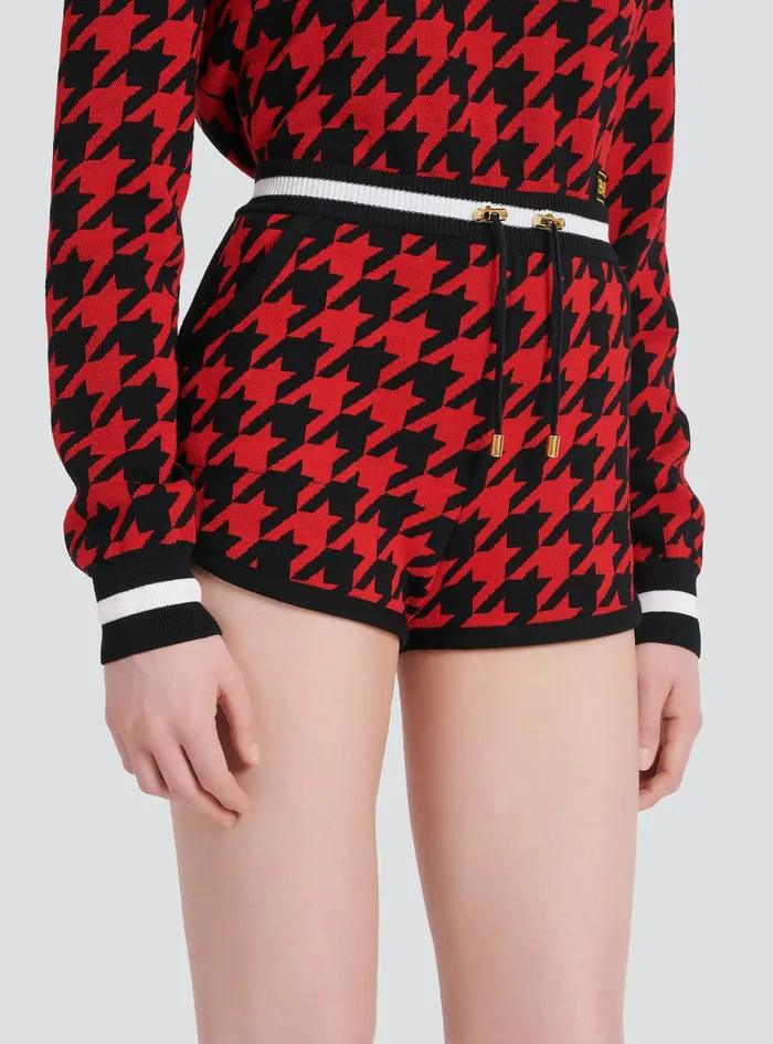 Balmain Trousers And Shorts Womens Houndstooth Print Knit Shorts Red Balmain Trousers And Shorts Womens Houndstooth Print Knit Shorts Red