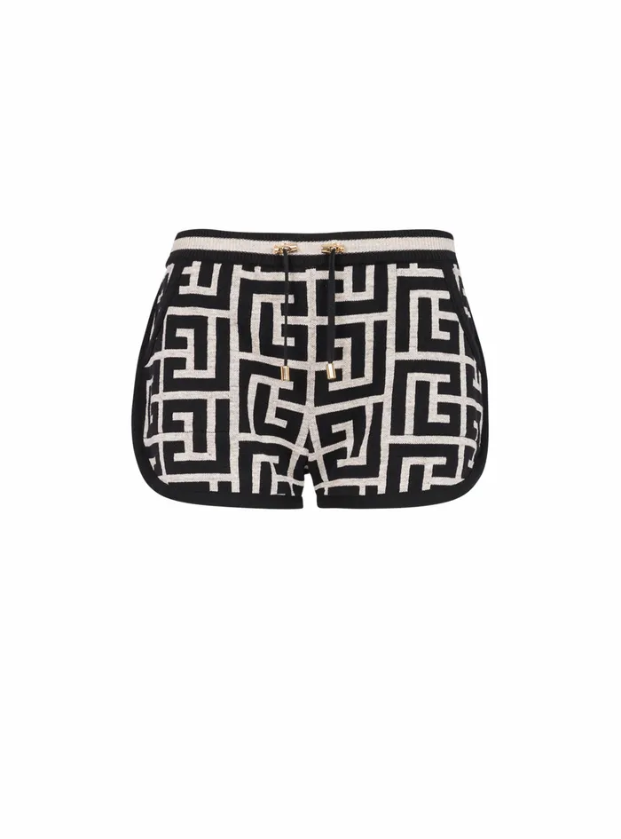 Balmain Trousers And Shorts Womens Knit Shorts With Balmain Monogram Black