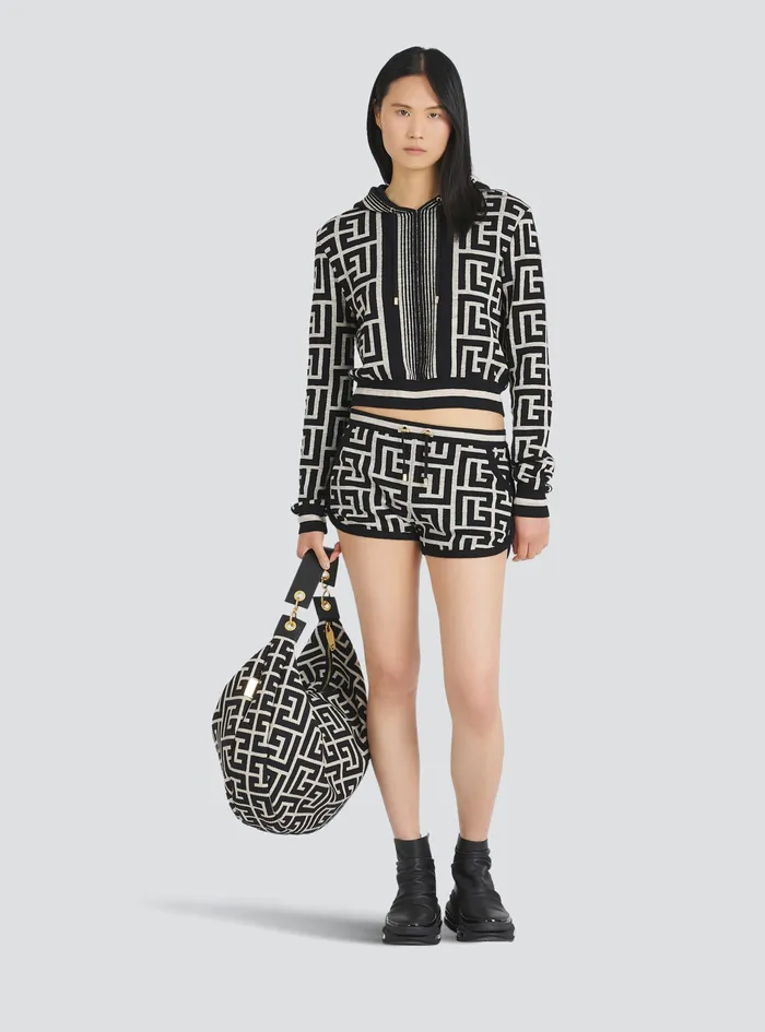 Balmain Trousers And Shorts Womens Knit Shorts With Balmain Monogram Black Balmain Trousers And Shorts Womens Knit Shorts With Balmain Monogram Black