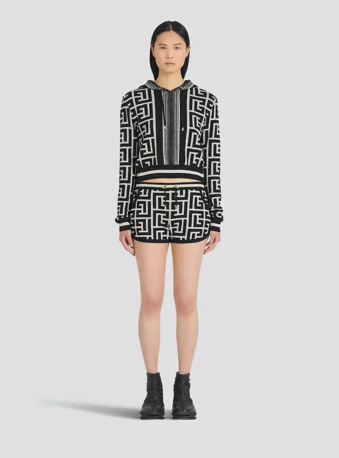 Balmain Trousers And Shorts Womens Knit Shorts With Balmain Monogram Black Balmain Trousers And Shorts Womens Knit Shorts With Balmain Monogram Black