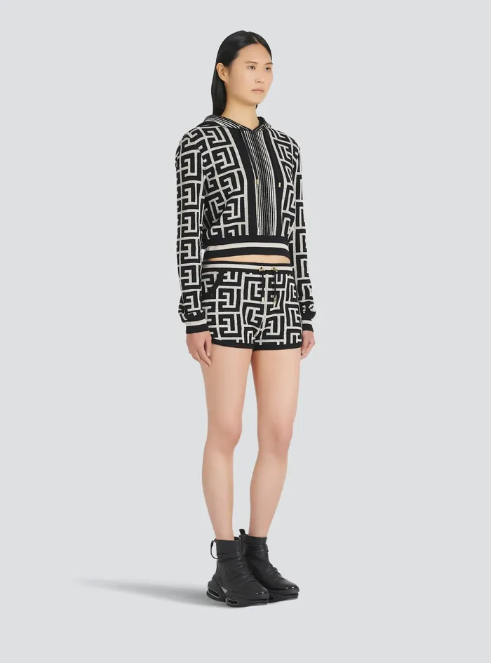 Balmain Trousers And Shorts Womens Knit Shorts With Balmain Monogram Black Balmain Trousers And Shorts Womens Knit Shorts With Balmain Monogram Black
