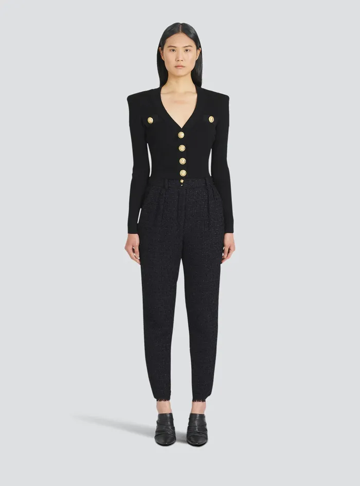 Balmain Trousers And Shorts Womens Tweed Carrots Pants Black Balmain Trousers And Shorts Womens Tweed Carrots Pants Black