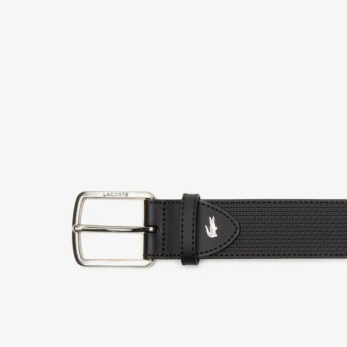 Belts Lacoste Mens EngravedBuckle Texturized Leather Belt Black Near Me