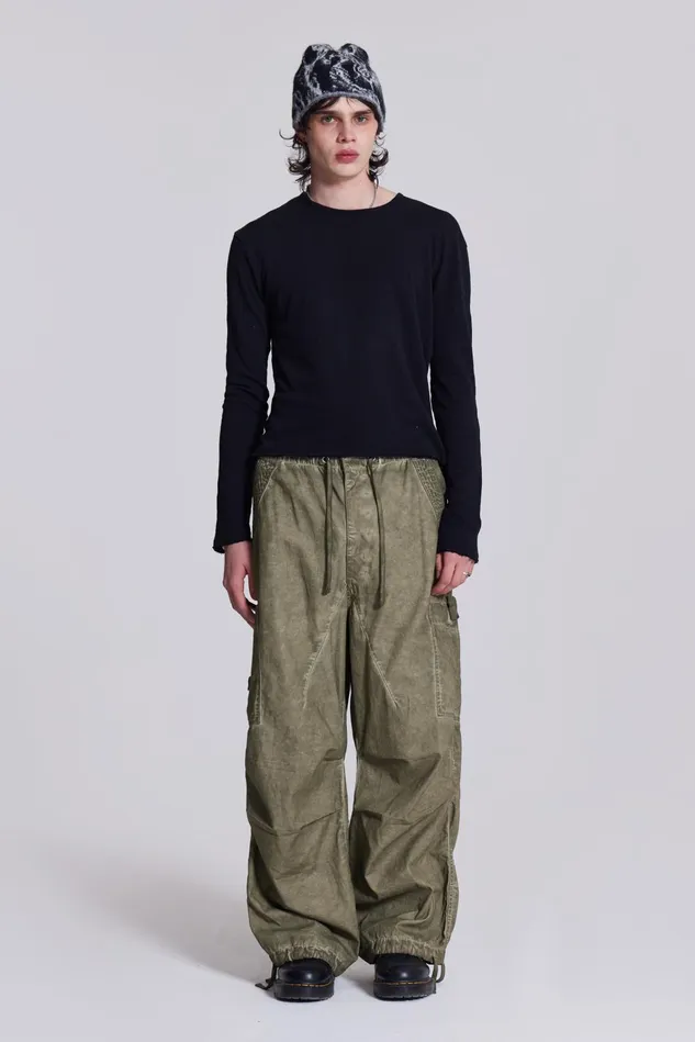 Bestsellers Men Jaded London Shop Khaki Oil Wash Parachute Pants