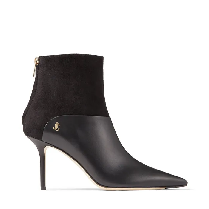 Beyla 85 Black Calf Leather And Suede Ankle Booties With Jc Button Detailing Blackblack Women JIMMY CHOO Boots Beyla 85 Black Calf Leather And Suede Ankle Booties With Jc Button Detailing Blackblack Women JIMMY CHOO Boots