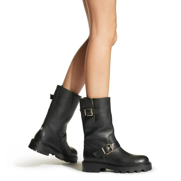 Biker Ii Lined Black Smooth Leather Biker Boots With Shearling Lining Blacknatural Women JIMMY CHOO Boots