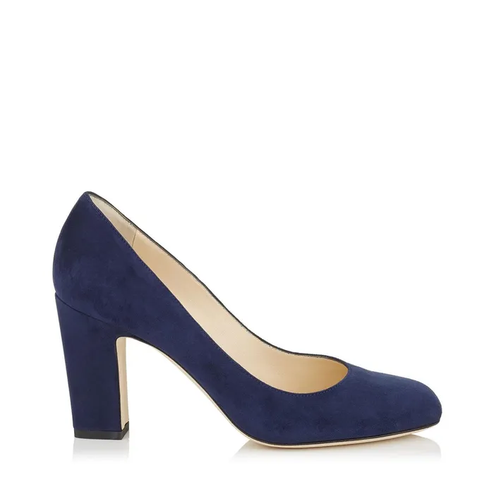 Billie 85 Navy Suede Round Toe Pumps With Chunky Heel Navy Women JIMMY CHOO Pumps Billie 85 Navy Suede Round Toe Pumps With Chunky Heel Navy Women JIMMY CHOO Pumps
