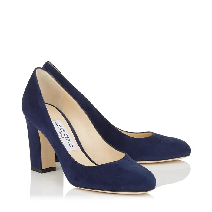 Billie 85 Navy Suede Round Toe Pumps With Chunky Heel Navy Women JIMMY CHOO Pumps Billie 85 Navy Suede Round Toe Pumps With Chunky Heel Navy Women JIMMY CHOO Pumps