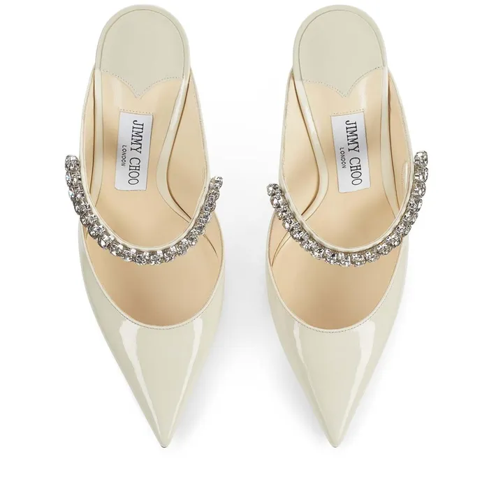 Bing 100 Linen Patent Leather Mules With Crystal Strap Linen Women JIMMY CHOO Mules