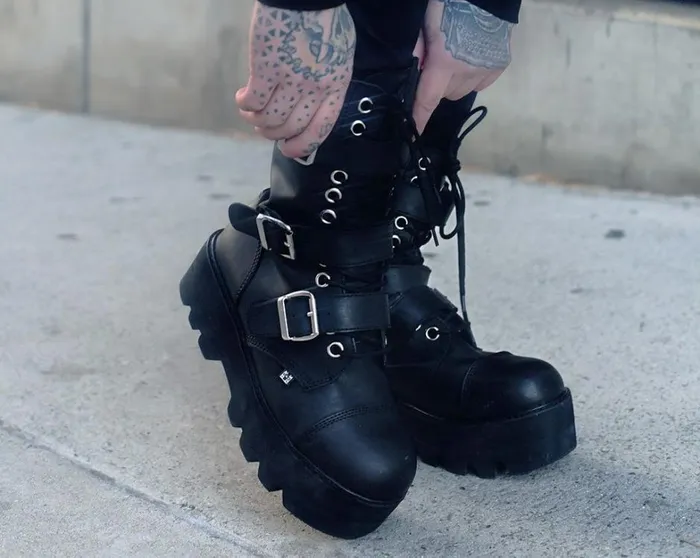 Black 12Eye 3Strap Dino Boot Men TUK Shoes Boots