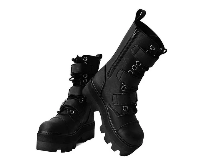 Black 12Eye 3Strap Dino Boot Men TUK Shoes Boots