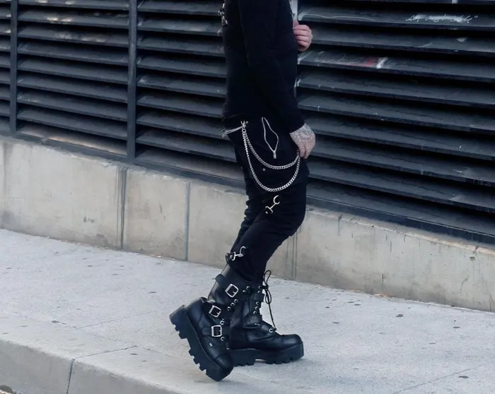 Black 12Eye 3Strap Dino Boot Men TUK Shoes Boots