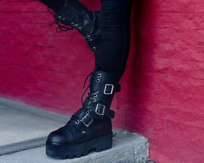 Black 12Eye 3Strap Dino Boot Men TUK Shoes Boots