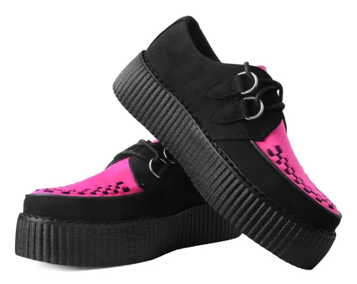 Black and Neon Pink Viva Mondo Creeper Women TUK Shoes Vegan Black and Neon Pink Viva Mondo Creeper Women TUK Shoes Vegan
