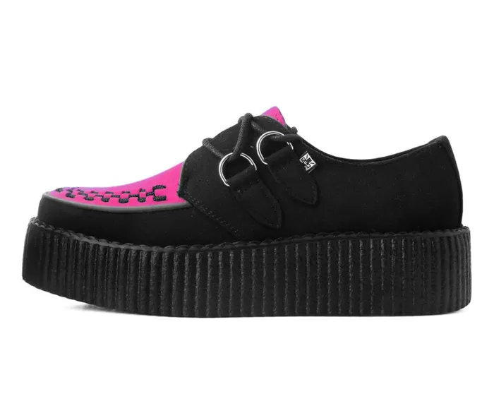 Black and Neon Pink Viva Mondo Creeper Women TUK Shoes Vegan Black and Neon Pink Viva Mondo Creeper Women TUK Shoes Vegan