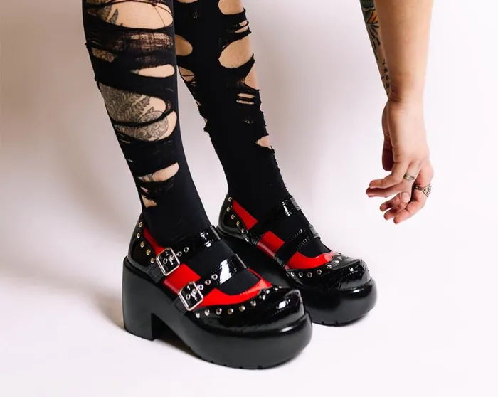 Black and Red Patent Brogue Bubble Mary Jane Women TUK Shoes Mary Janes Black and Red Patent Brogue Bubble Mary Jane Women TUK Shoes Mary Janes