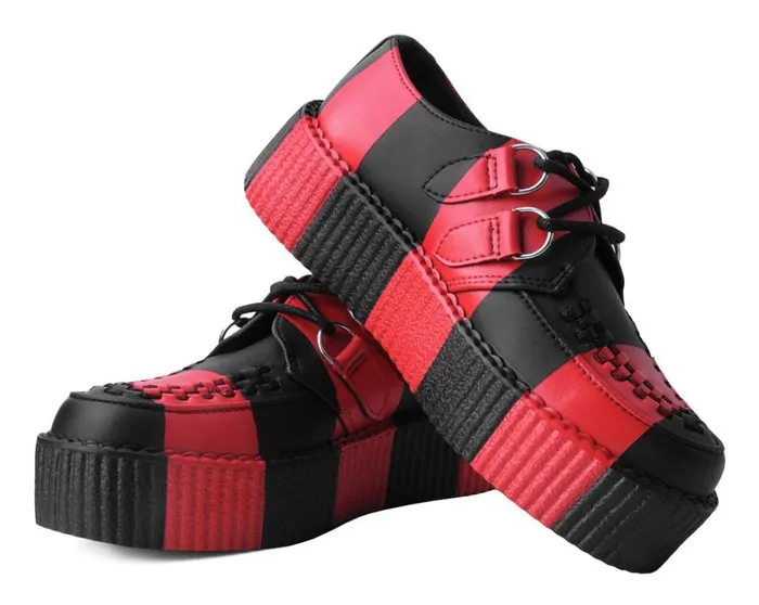 Black and Red Striped Viva Mondo Creeper Women TUK Shoes Vegan Black and Red Striped Viva Mondo Creeper Women TUK Shoes Vegan