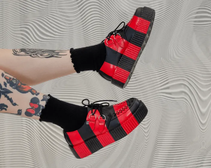 Black and Red Striped Viva Mondo Creeper Women TUK Shoes Vegan Black and Red Striped Viva Mondo Creeper Women TUK Shoes Vegan