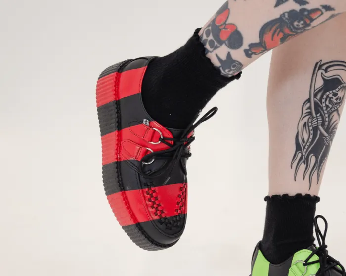 Black and Red Striped Viva Mondo Creeper Women TUK Shoes Vegan Black and Red Striped Viva Mondo Creeper Women TUK Shoes Vegan