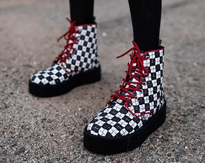 Black and White Checkered Barbwire Mondo Boot Women TUK Shoes Boots Black and White Checkered Barbwire Mondo Boot Women TUK Shoes Boots