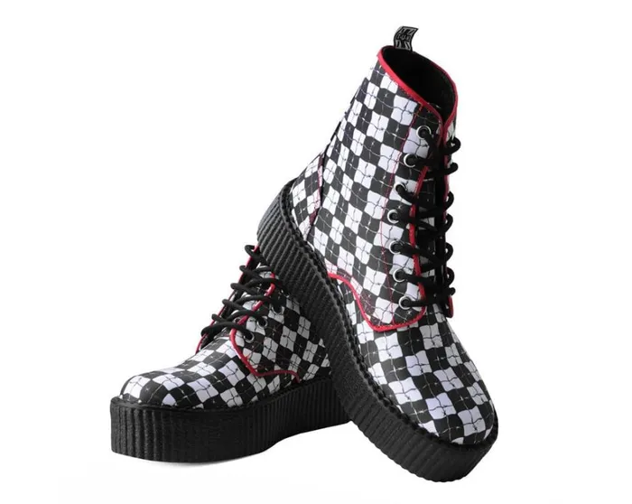 Black and White Checkered Barbwire Mondo Boot Women TUK Shoes Boots Black and White Checkered Barbwire Mondo Boot Women TUK Shoes Boots