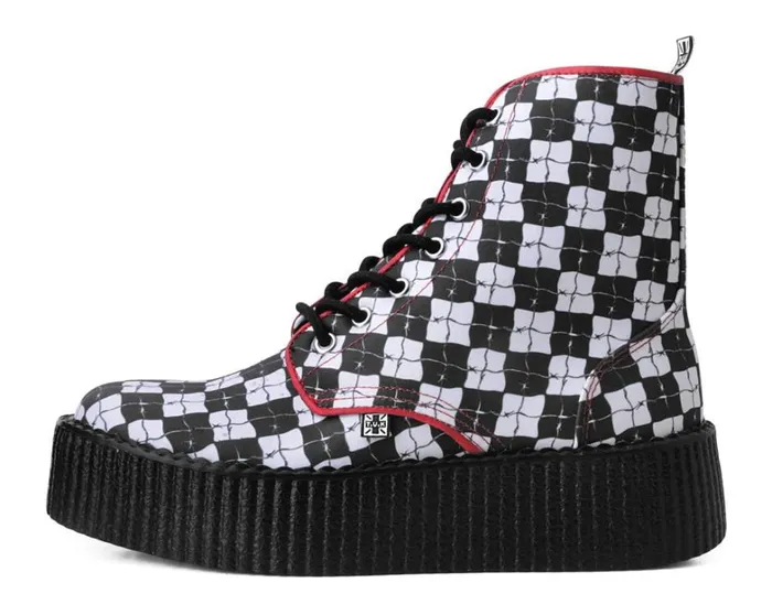 Black and White Checkered Barbwire Mondo Boot Women TUK Shoes Vegan Black and White Checkered Barbwire Mondo Boot Women TUK Shoes Vegan