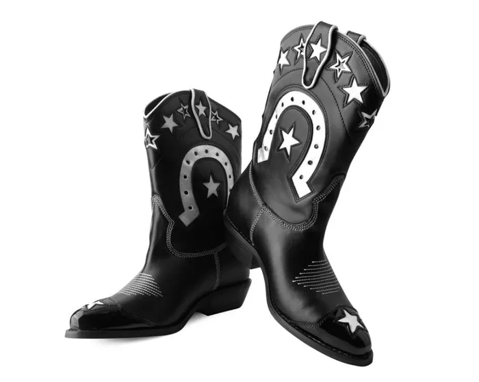 Black and White Horseshoe Star Western Boot Women TUK Shoes Vegan Black and White Horseshoe Star Western Boot Women TUK Shoes Vegan