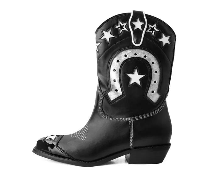Black and White Horseshoe Star Western Boot Women TUK Shoes Vegan Black and White Horseshoe Star Western Boot Women TUK Shoes Vegan