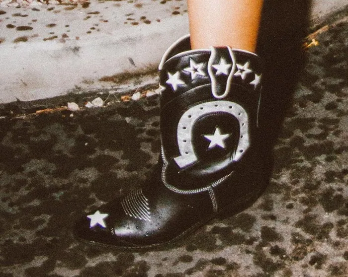 Black and White Horseshoe Star Western Boot Women TUK Shoes Vegan Black and White Horseshoe Star Western Boot Women TUK Shoes Vegan