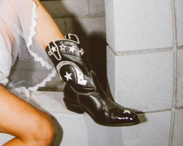 Black and White Horseshoe Star Western Boot Women TUK Shoes Vegan Black and White Horseshoe Star Western Boot Women TUK Shoes Vegan