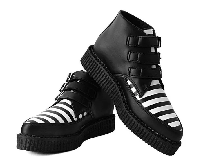Black and White Stripe Vegan 3Buckle Pointed Boot Men TUK Shoes Vegan Black and White Stripe Vegan 3Buckle Pointed Boot Men TUK Shoes Vegan