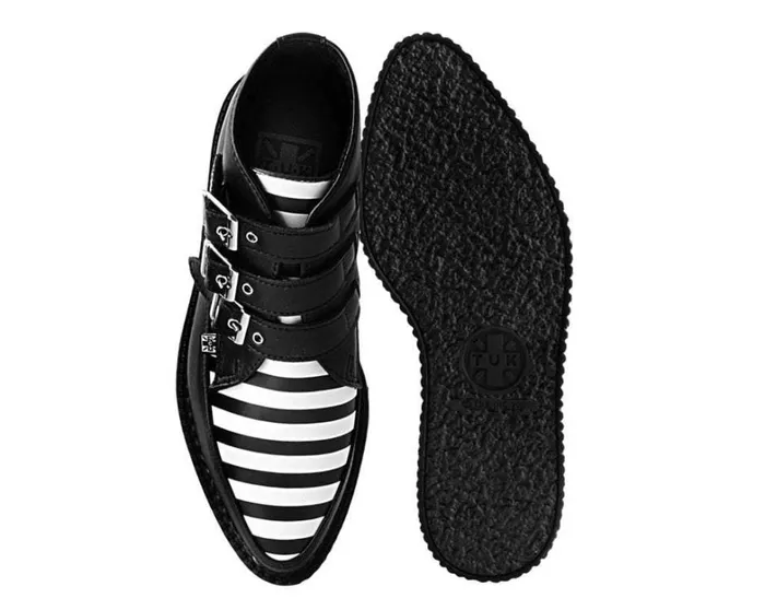Black and White Stripe Vegan 3Buckle Pointed Boot Men TUK Shoes Vegan Black and White Stripe Vegan 3Buckle Pointed Boot Men TUK Shoes Vegan