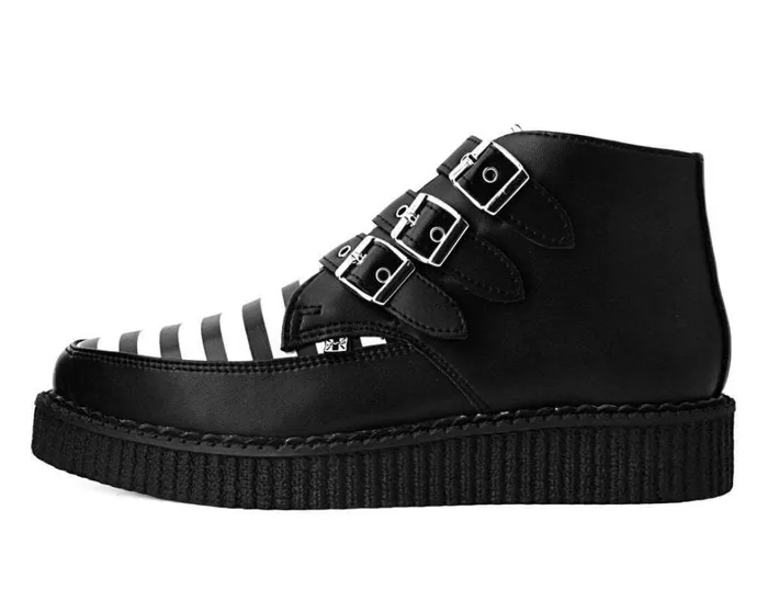Black and White Stripe Vegan 3Buckle Pointed Boot Men TUK Shoes Vegan Black and White Stripe Vegan 3Buckle Pointed Boot Men TUK Shoes Vegan
