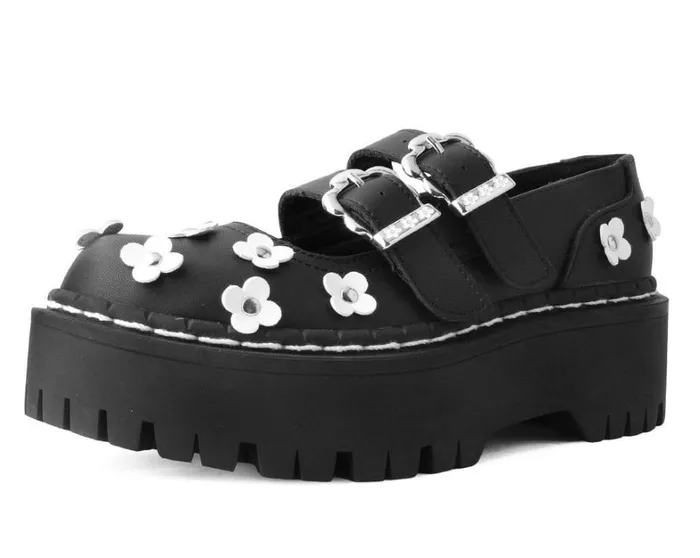 Black and White TUKskin Flower Double Decker Mary Jane Women TUK Shoes Platforms Black and White TUKskin Flower Double Decker Mary Jane Women TUK Shoes Platforms