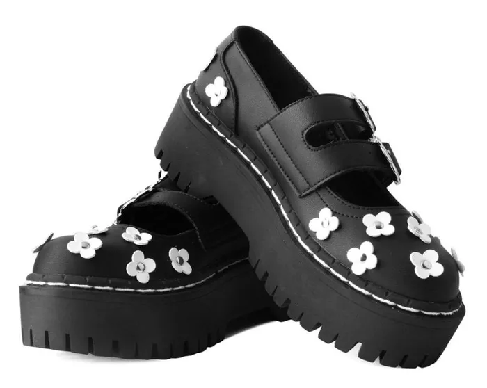 Black and White TUKskin Flower Double Decker Mary Jane Women TUK Shoes Platforms Black and White TUKskin Flower Double Decker Mary Jane Women TUK Shoes Platforms