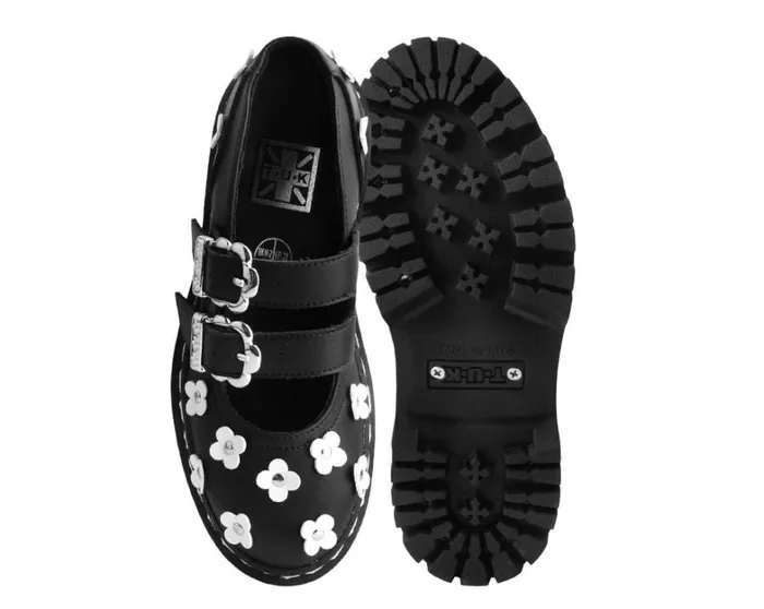 Black and White TUKskin Flower Double Decker Mary Jane Women TUK Shoes Platforms Black and White TUKskin Flower Double Decker Mary Jane Women TUK Shoes Platforms