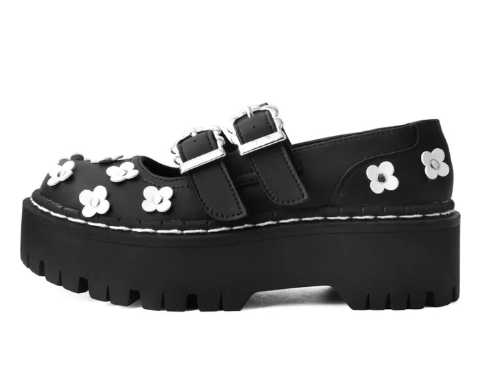 Black and White TUKskin Flower Double Decker Mary Jane Women TUK Shoes Platforms Black and White TUKskin Flower Double Decker Mary Jane Women TUK Shoes Platforms