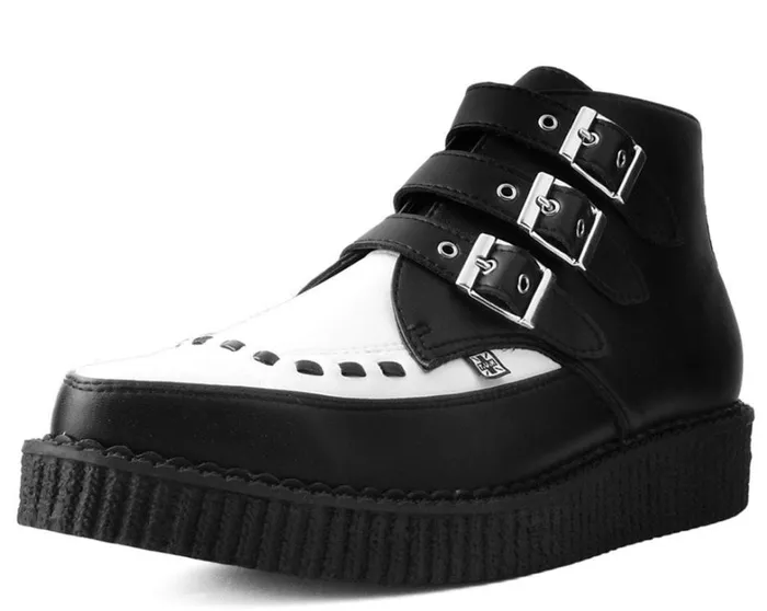 Black and White TUKskin Vegan 3Buckle Pointed Creeper Boot Men TUK Shoes Boots