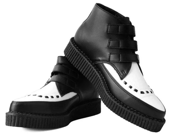 Black and White TUKskin Vegan 3Buckle Pointed Creeper Boot Women TUK Shoes Vegan Black and White TUKskin Vegan 3Buckle Pointed Creeper Boot Women TUK Shoes Vegan