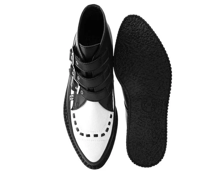 Black and White TUKskin Vegan 3Buckle Pointed Creeper Boot Women TUK Shoes Vegan Black and White TUKskin Vegan 3Buckle Pointed Creeper Boot Women TUK Shoes Vegan