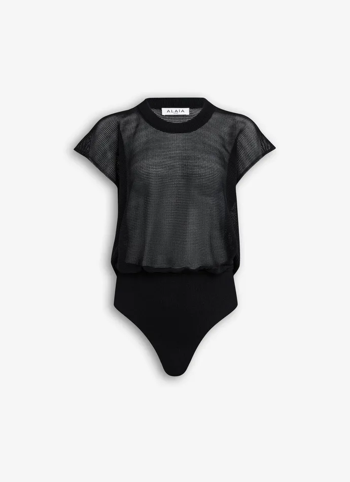 Black BODY T SHIRT IN FLOWY KNIT Women Alaa Bodysuits and Leggings