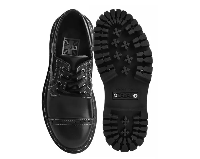 Black Burnished Contrast Stitch Double Decker Brogue Women TUK Shoes Vegan Black Burnished Contrast Stitch Double Decker Brogue Women TUK Shoes Vegan