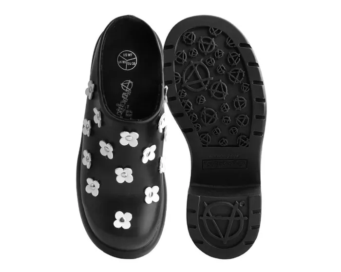Black Burnished White Flower Anarchic Bubble Clog Women TUK Shoes Platforms Black Burnished White Flower Anarchic Bubble Clog Women TUK Shoes Platforms