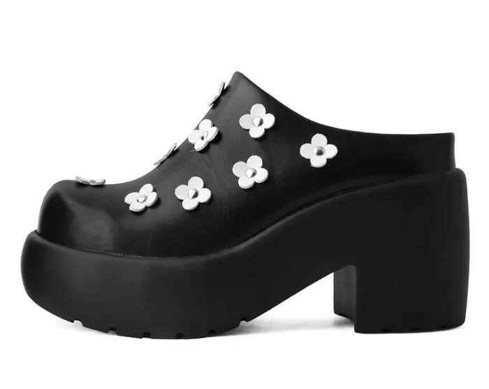 Black Burnished White Flower Anarchic Bubble Clog Women TUK Shoes Platforms Black Burnished White Flower Anarchic Bubble Clog Women TUK Shoes Platforms