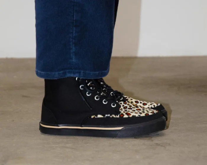 Black Canvas and Leopard 8Eye Sneaker Boot Men TUK Shoes Vegan Black Canvas and Leopard 8Eye Sneaker Boot Men TUK Shoes Vegan