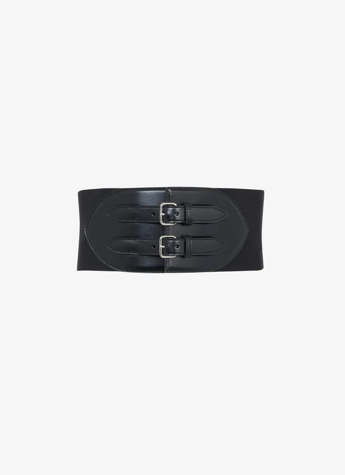 Black Corset Elastique Belt Calfskin Women Alaa Corset Belts