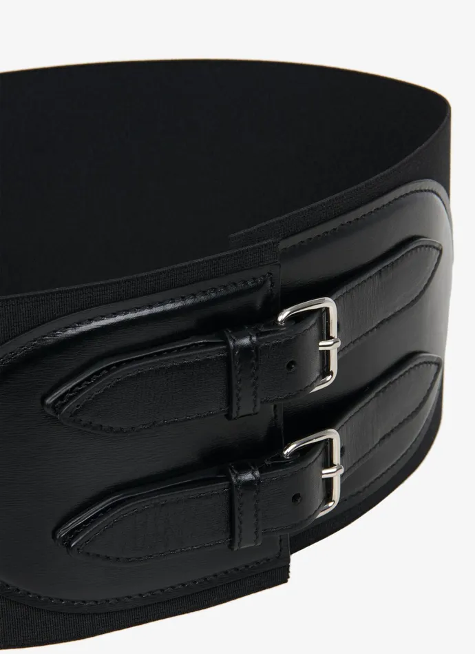 Black Corset Elastique Belt Calfskin Women Alaa Corset Belts