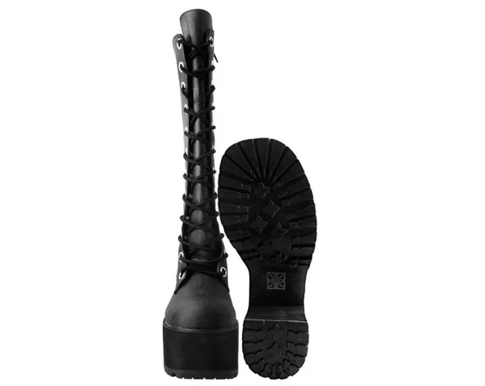 Black Distressed KneeHigh Vegan Nosebleed Boots Women TUK Shoes Boots Black Distressed KneeHigh Vegan Nosebleed Boots Women TUK Shoes Boots